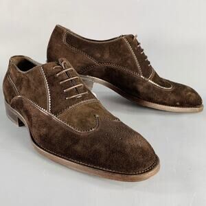GIORGIO ARMANI Size 8 Brown Textured Suede Wingtip Lace-Up Shoes
